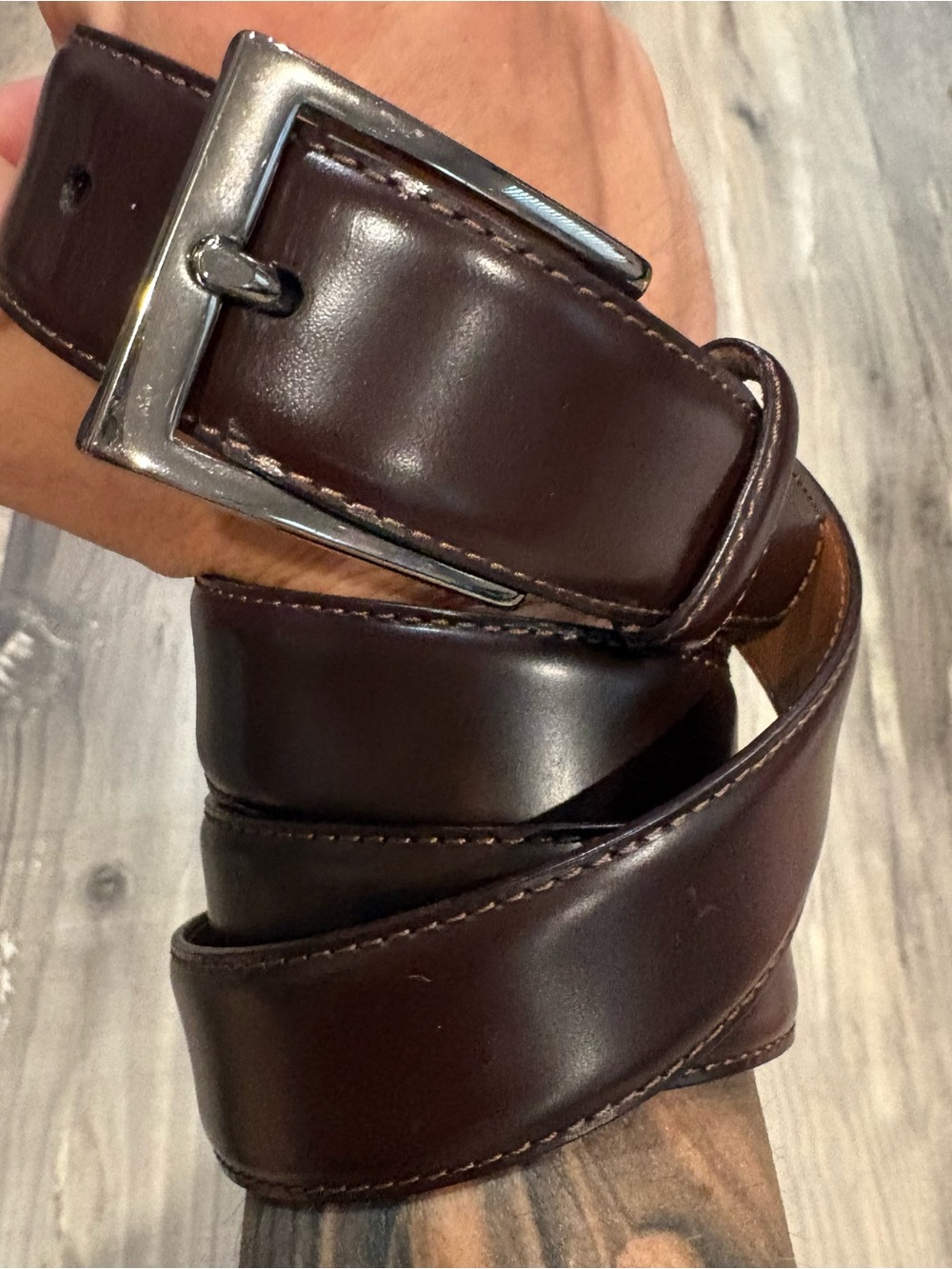 Brooks Brothers Silver Buckle Leather Dress Belt SZ 38 Genuine Leather Italy